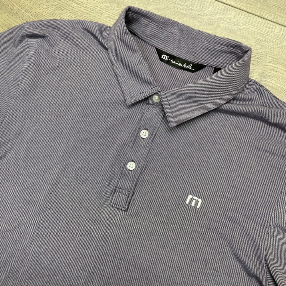 TravisMathew Polo Shirt Mens L Purple Striped Pima Cotton Blend 1MM211